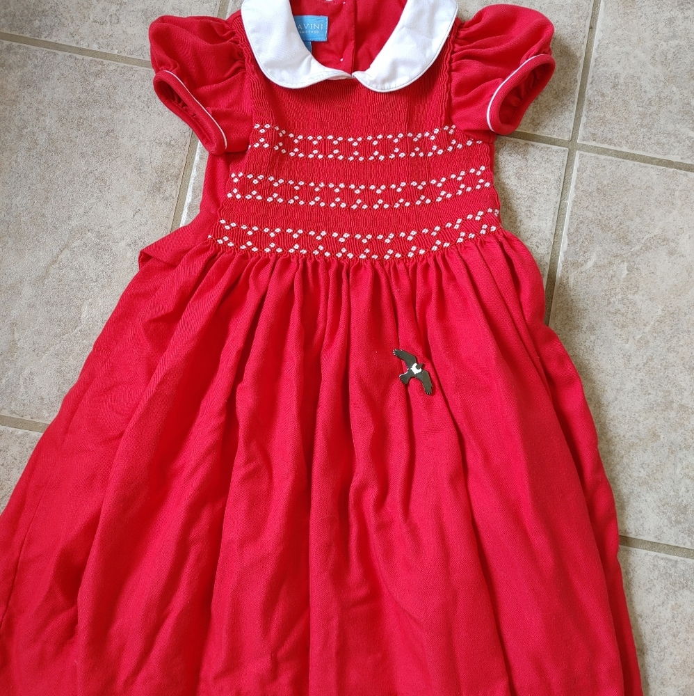 Classic Red Smocked Peter Pan Dress for Girls